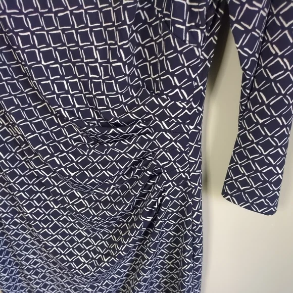Eliza J 3/4 Sleeve Lined Side Ruched Dress Navy/White Size 8 - Picture 3 of 7